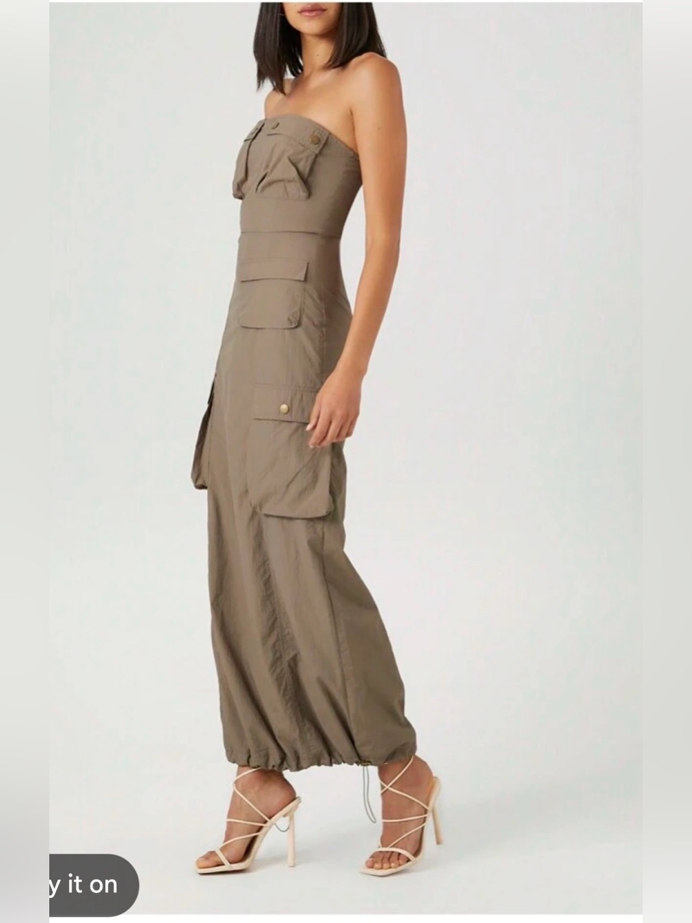 Cherry Mellow Utility Parachute Cargo Bandeau Cyber Grunge Strapless Maxi Dress